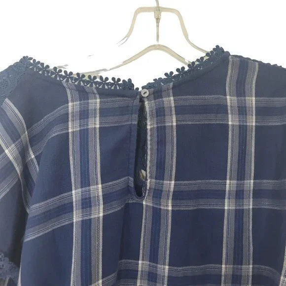 Free People Womens Size Small Blue Plaid Darling Diana Long Sleeve Shirt - Picture 6 of 10